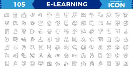 E-learning Pixel Perfect Black and White icon set. Online education Elements Outline icon set. Smart Learning. e-learning, E-Learning, Audio Book, zvideo courses, Graduation, Education Platform ideas