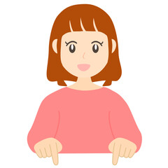 下を指差して案内する女性のイラスト素材