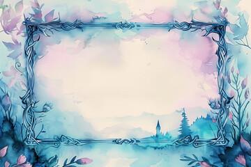 Fototapeta premium Delicate frame with romantic watercolor background and Celtic patterns