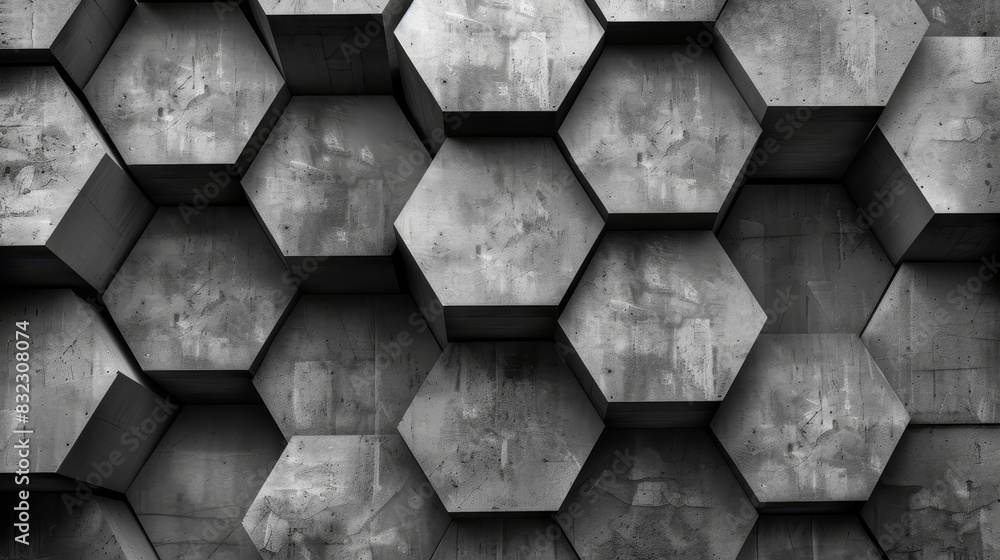 Poster abstract geometric hexagonal pattern with concrete texture in grayscale, perfect for backgrounds and
