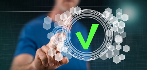 Man touching a validation process concept