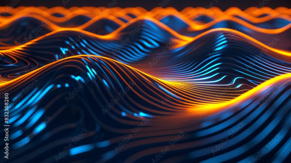 Poster futuristic 3d render of a digital landscape illuminated with neon lines, creating a sense of advance