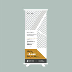Modern and beautiful real estate roll up banner template design.