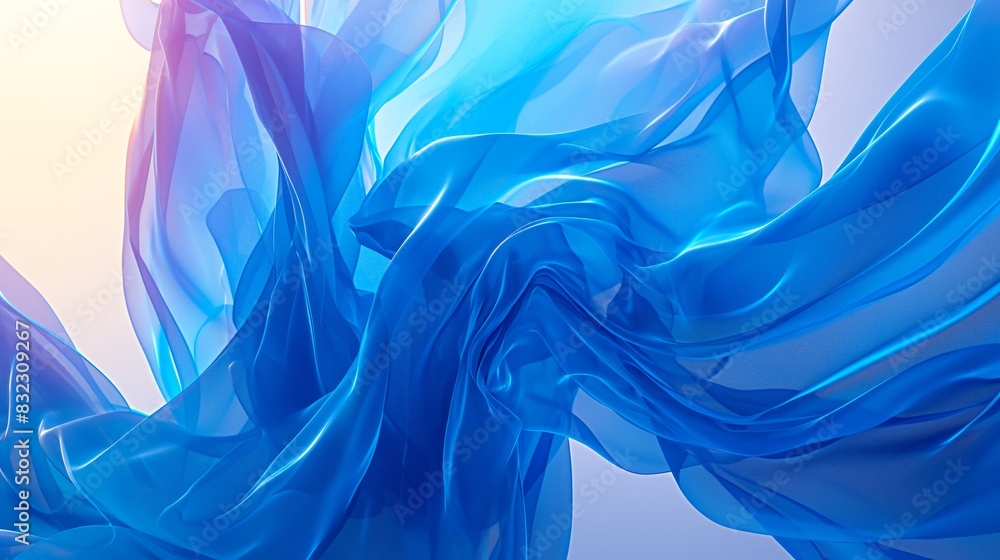 Poster elegant abstract image featuring flowing blue fabric with soft highlights creating a sense of moveme