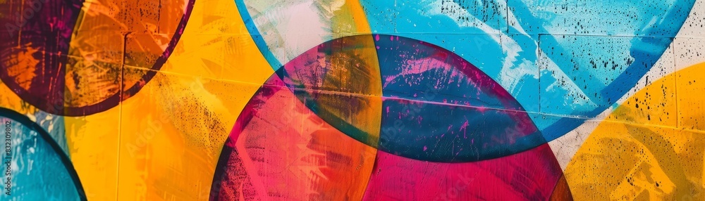 Poster colorful abstract geometric shapes in an artistic modern background with overlapping circles, vivid 