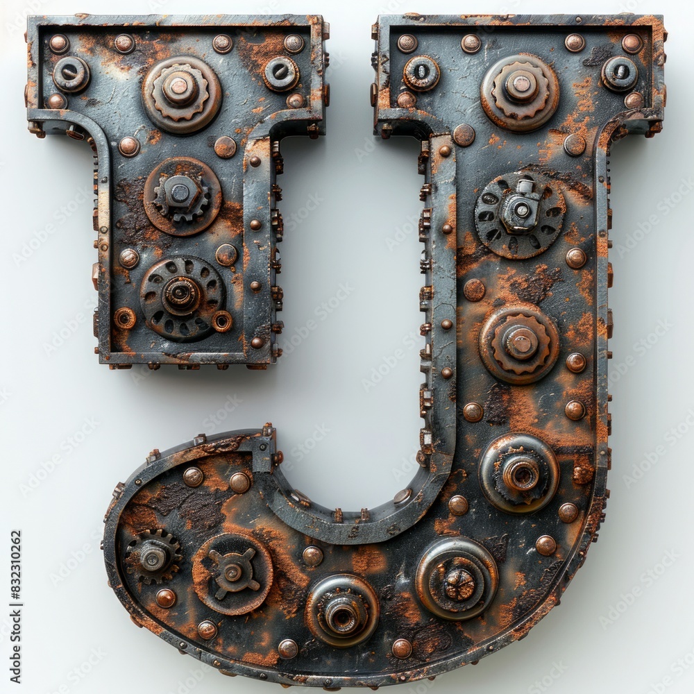 Aufkleber metal letter j is uniquely crafted using an intricate design of gears, adding a mechanical and indus