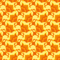 Orange flowers on a yellow background seamless pattern vector