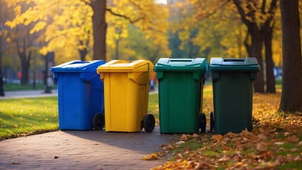 Colorful garbage cans for garbage sorting, recycling, environment.