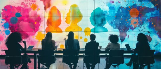 colorful creative agency business brain storm meeting people with icon line presentation young people team discussing roadmap