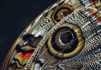 a image of a close up of a butterfly wing with a black background