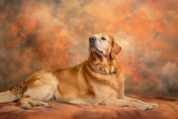 In a studio photo, a friendly golden retriever dog is captured pulling a funny face, radiating charm and playfulness. This portrait perfectly captures the lovable and humorous nature of the dog. 