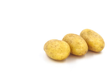 Young potato isolated on white background. Harvest new. Flat lay.