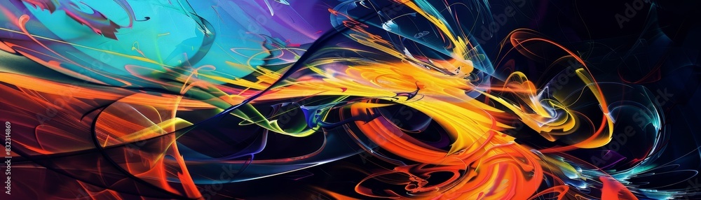 Poster vibrant abstract art with bold, swirling colors creating a dynamic and energetic visual effect, perf