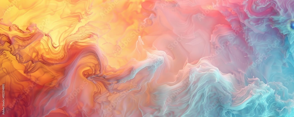 Poster vibrant abstract fluid art with swirling colors blending into each other, creating a mesmerizing pat