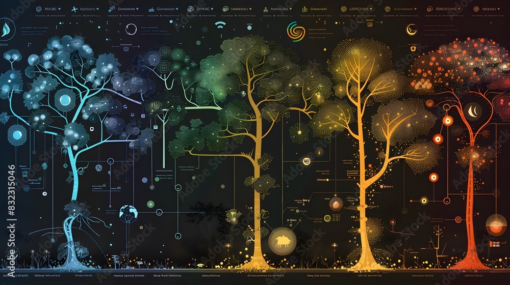 Aufkleber an infographic that visualizes the growth of the internet from its inception to today, using a tree 
