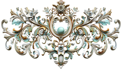 Rococo ornament frame, noble golden vintage style ornamental stucco