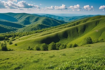 Fototapeta premium Spring Noon on Appalachian Plateau with Vivid Green Landscape