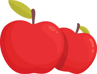 Vibrant illustration of two fresh, ripe, shiny, and delicious red apples, isolated on a white background. Ideal for designs related to agriculture, organic produce, healthy eating, and wellness