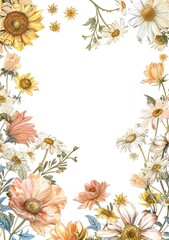 floral frame with flowers on white background
