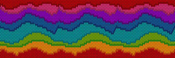 Intricate pattern composed of overlapping rows of teardrop-shaped elements in various colors
