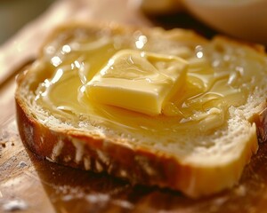 Melting butter on warm buttered bread.