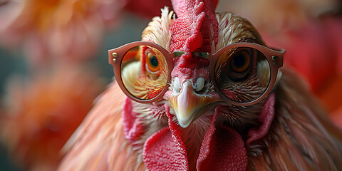 Obraz premium Fashionable Hen with Sunglasses - Surreal Creative Stock Photo