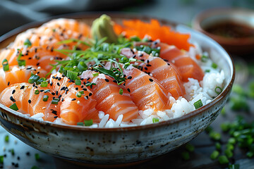 Stunning Sashimi & Ebi Rice Platter in Clean White Setting