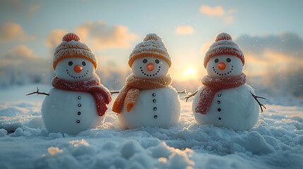 Joyful Snowman Building Winter Scene