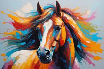 Colorful abstract horse animal portrait painting, nature theme concept texture design.
