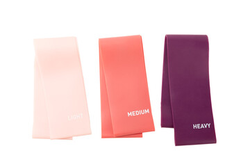 Set of colorful latex rubber bands for fitness isolated on a white background. fitness elastic bands for home workouts. Sports and fitness concept. Healthy active lifestyle concept. 