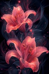 Obraz premium Two Pink Flowers on a Black Background