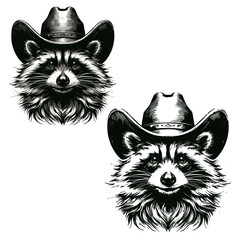 Vintage illustration of western raccoon with a cowboy hat © anh