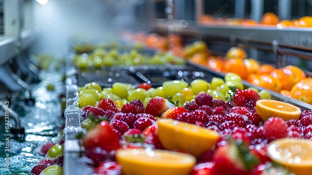 Poster high-tech fruit washing and sorting line: modern processing at its best