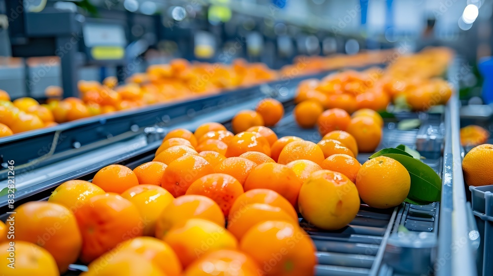 Poster high-tech production line: advanced fruit packaging and sorting for and freshness