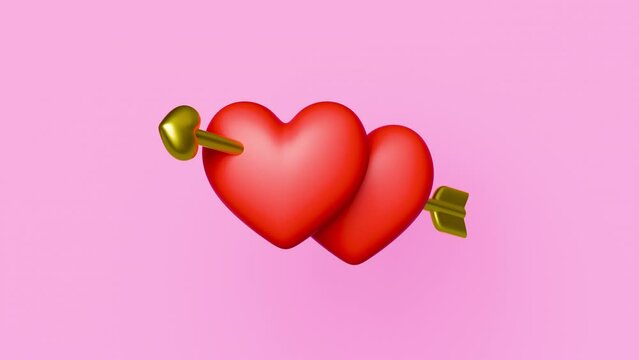 Two hearts pierced with golden arrow