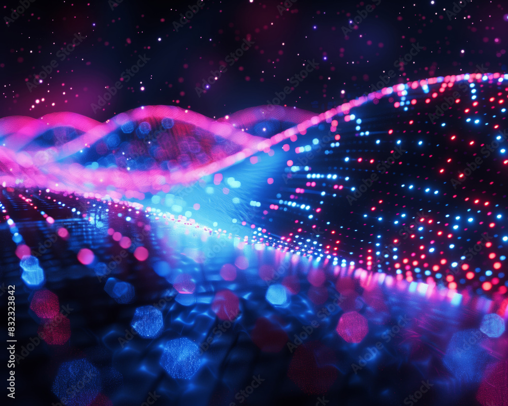 Poster abstract digital wave background with vibrant pink and blue lights creating a futuristic and dynamic