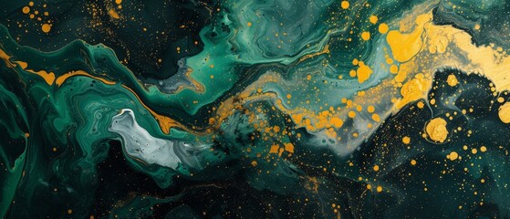 Abstract Green and Gold Fluid Art Pattern