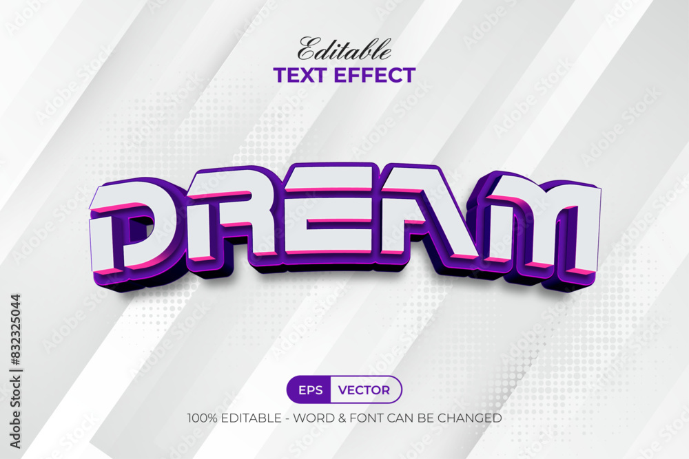 Aufkleber dream text effect 3d curved style. editable text effect.