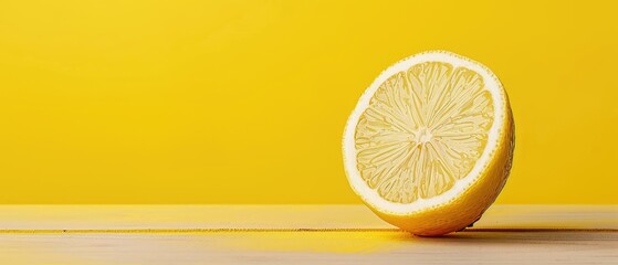 Single lemon slice with ample copyspace on yellow background - Powered by Adobe