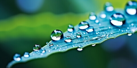 A closeup of water droplets on green leaf,nature background