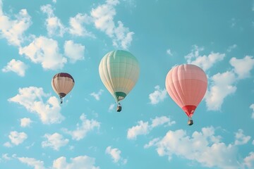 Fototapeta premium Pastel Hued Hot Air Balloons Drifting Through the Tranquil Sky