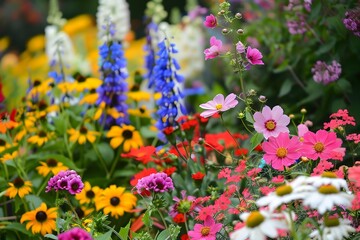 Vibrant Blooming Flowers in a Lush Summer Garden