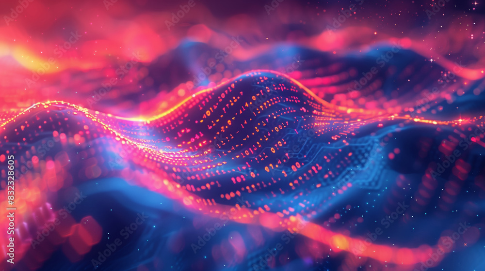 Aufkleber vivid abstract digital landscape with glowing lines and particles, representing technology and data 