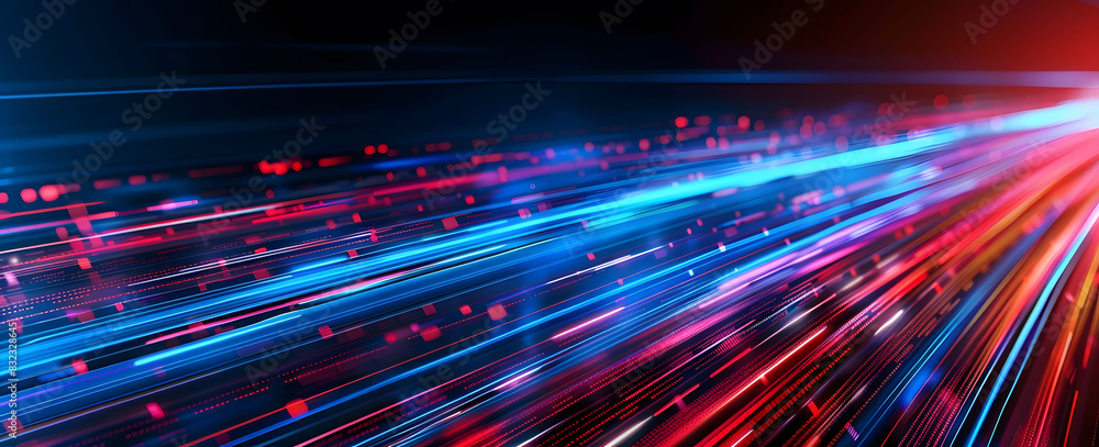 Poster abstract illustration depicting high-speed light trails in 3d, creating a dynamic and futuristic bac