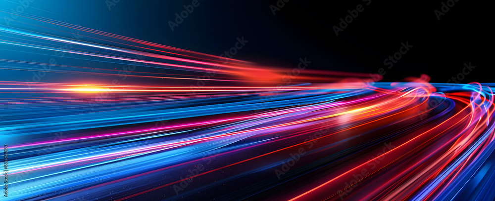 Poster abstract illustration depicting high-speed light trails in 3d, creating a dynamic and futuristic bac