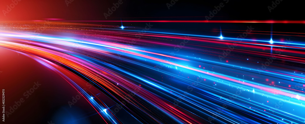 Poster abstract illustration depicting high-speed light trails in 3d, creating a dynamic and futuristic bac