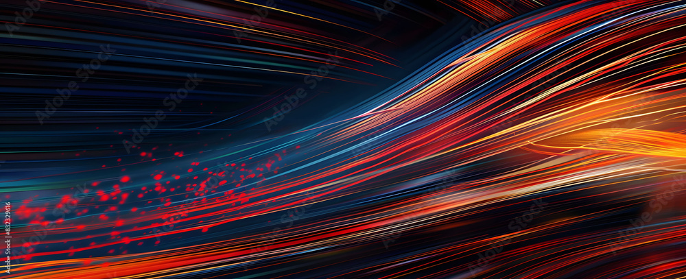 Poster abstract illustration depicting high-speed light trails in 3d, creating a dynamic and futuristic bac