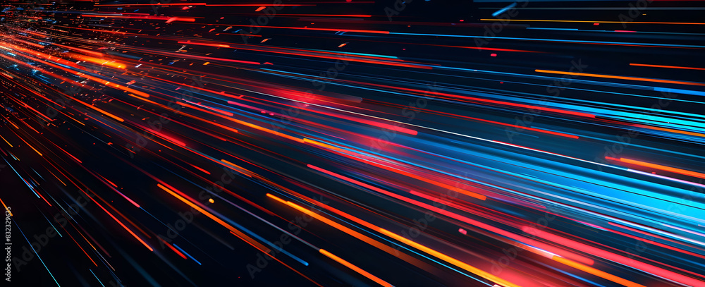 Poster abstract illustration depicting high-speed light trails in 3d, creating a dynamic and futuristic bac