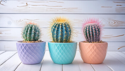 three cactus plants.three vibrant cactus in white background.