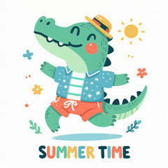 Cool crocodile summer time design vector illustration ready to print on t-shirts